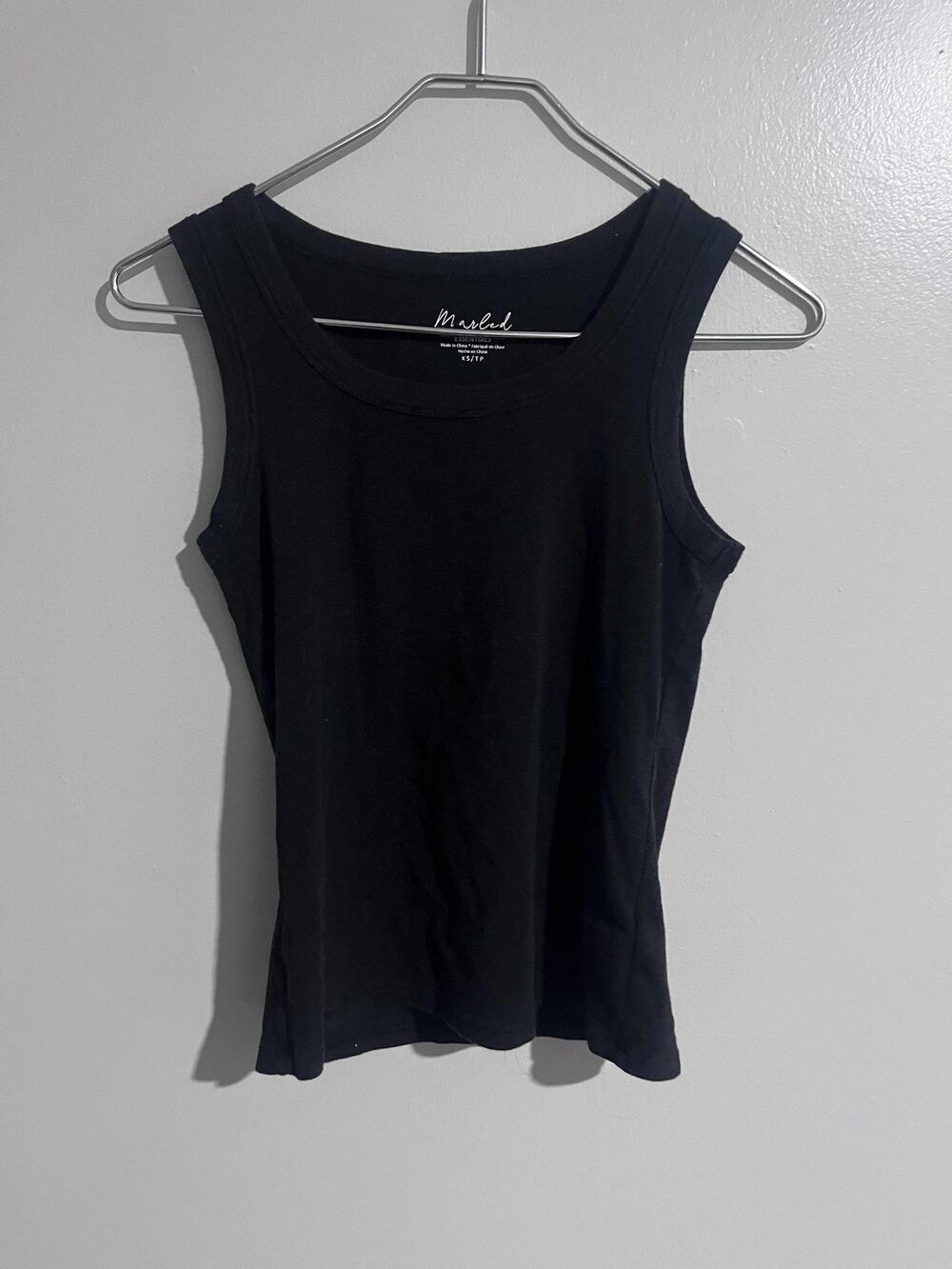 Marled Tank Womens XS Black Basic Slim Stretch Jersey Crew Neck Essentials